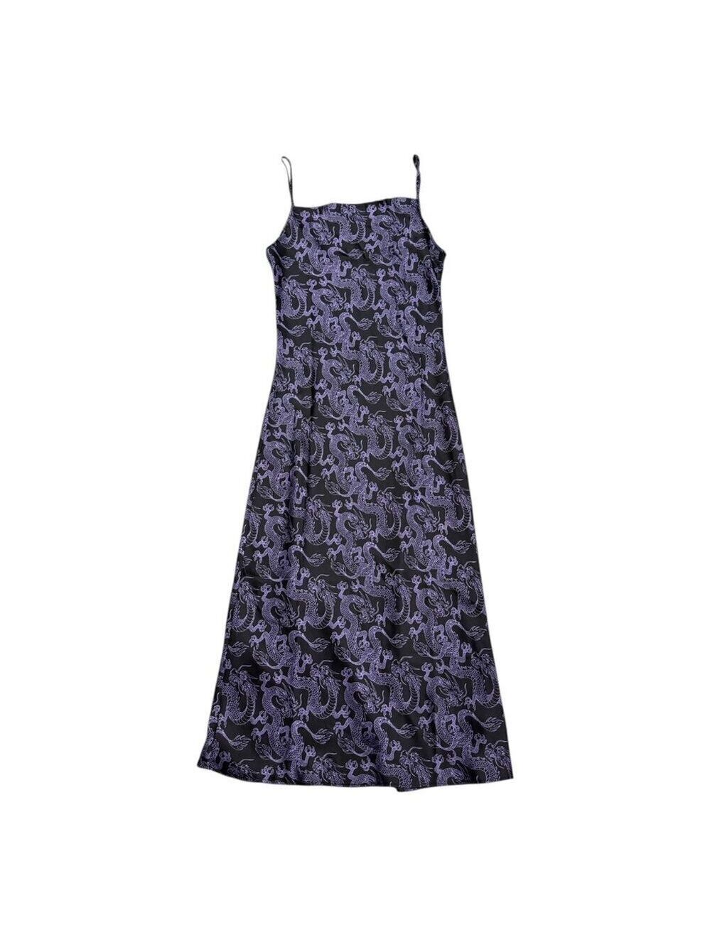 ARDENE Dragon Print Shiny Faux Silk Satin Long Slip Dress Womens Medium